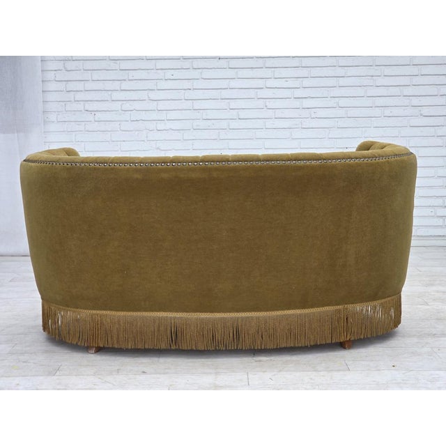 Danish 2-Seater Banana Sofa in Green Furniture Velour, 1970s For Sale - Image 12 of 18
