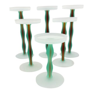 Postmodern Orrefors "Celeste" Candle Holders by Anne Nilsson Squiggle 6pc Set For Sale