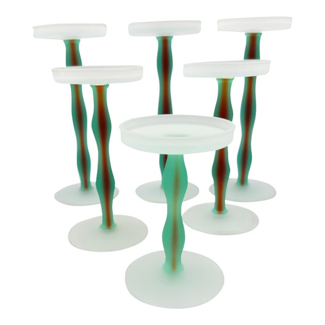 Postmodern Orrefors "Celeste" Candle Holders by Anne Nilsson Squiggle 6pc Set For Sale
