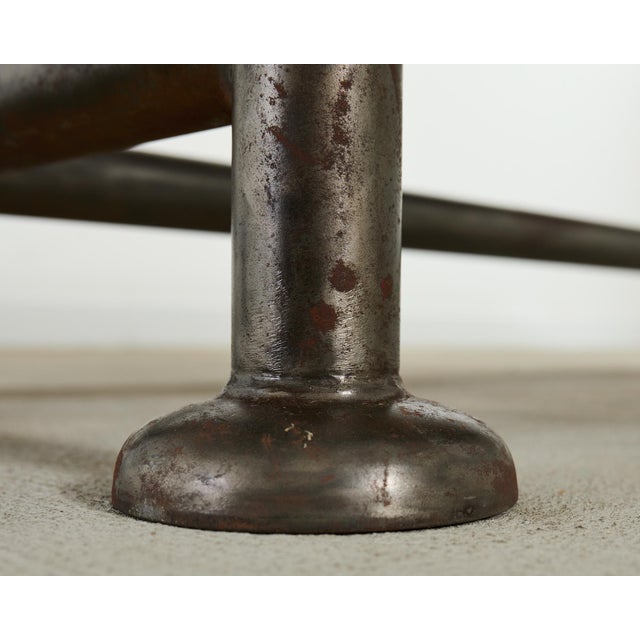 English Industrial Style Iron Pine Plank Dining Table For Sale - Image 9 of 12