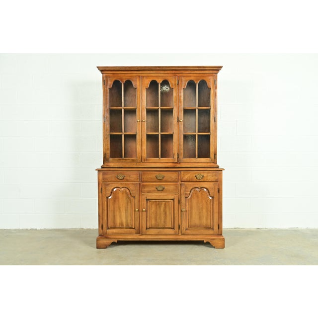 Statton Georgian Carved Cherry Wood Breakfront Bookcase or Dining Cabinet For Sale - Image 14 of 14