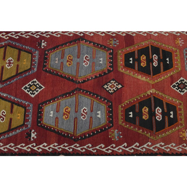 Textile 1970s Vintage Handmade Wool Cotton Red Kilim Runner Rug For Sale - Image 7 of 11
