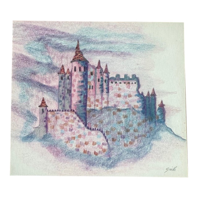 “Castle in the Air” Dreamlike Fantasy Architecture Drawing by Nancy Smith For Sale