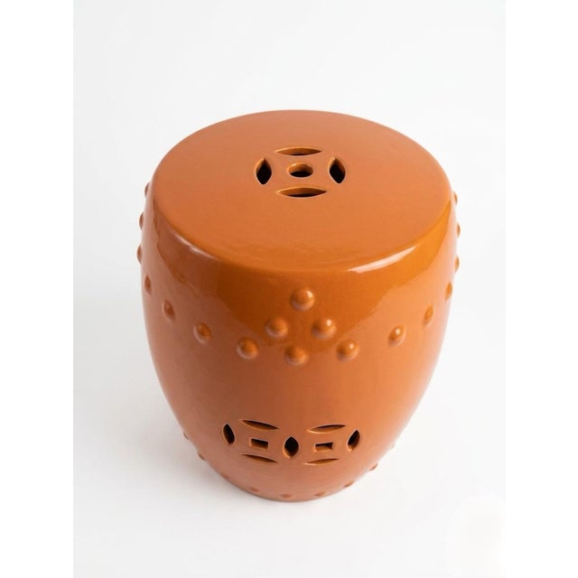 Italian Vintage Italian Ceramic Garden Stool - Tangerine Glaze For Sale - Image 3 of 10