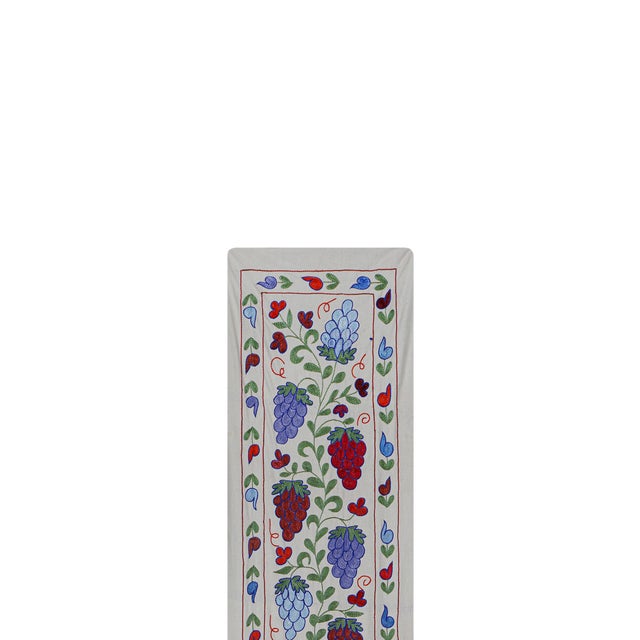 Mid-Century Modern Uzbek Suzani Embroidered Runner – Multicolor Grapes on Cream Base For Sale - Image 3 of 9
