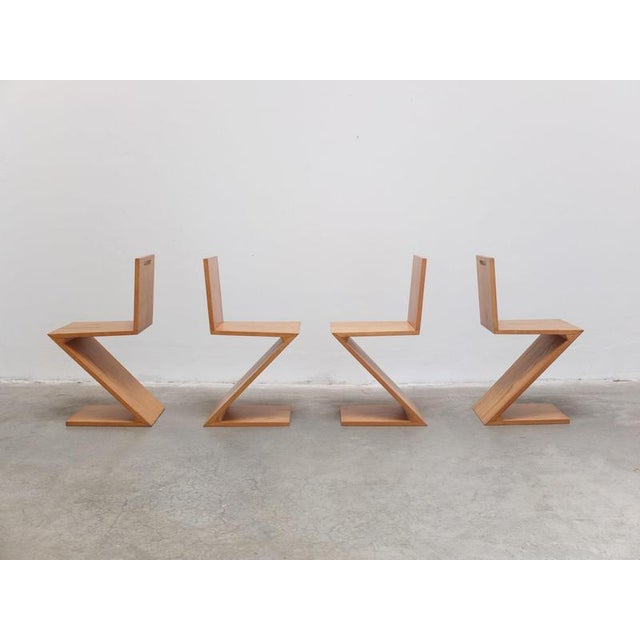 Brown Zig Zag Chairs by Gerrit Rietveld for Cassina, 1980s, Set of 4 For Sale - Image 8 of 18