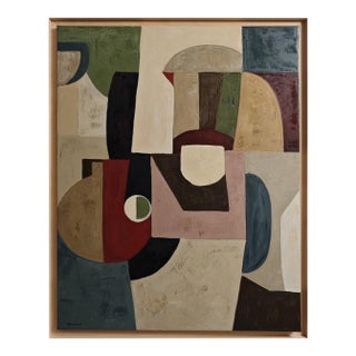 Prélude À L’inattendu, Contemporary Geometric Abstract Oil Painting, Framed by Sophie Dumont For Sale