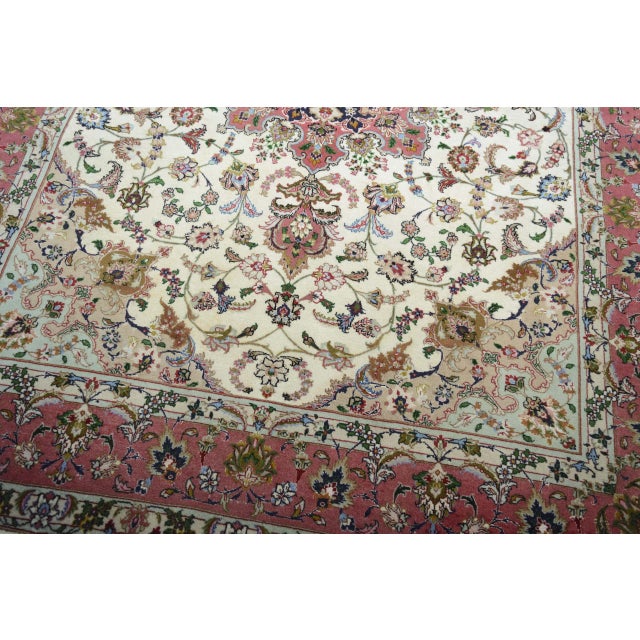 Textile Hand-Knotted Tabriz 50raj Oriental Rug with Silk For Sale - Image 7 of 13