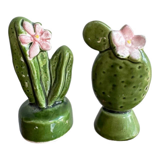 Vintage Ceramic Cactus Salt and Pepper Shakers- A Pair For Sale