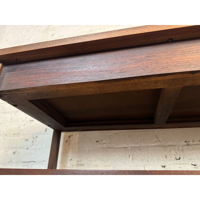 Wood Mid-Century Modern Black Topped Walnut Bar Cart For Sale - Image 7 of 11