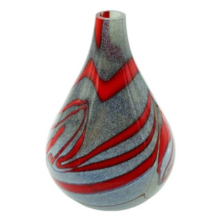 Vintage Ceramic Vase in Grey with Red Decorations, Italy, 1970s For Sale