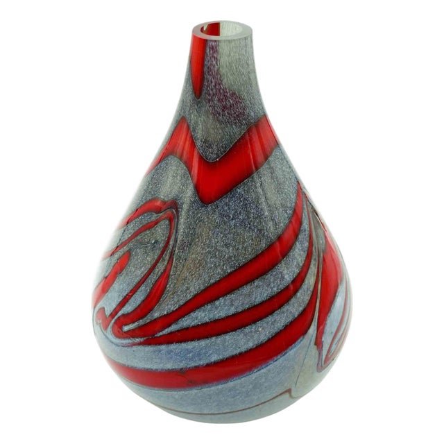 Vintage Ceramic Vase in Grey with Red Decorations, Italy, 1970s For Sale