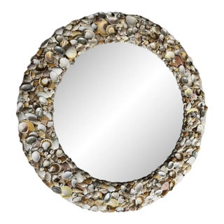Palm Beach Seashell Encrusted Round Mirror Circa 1970s For Sale