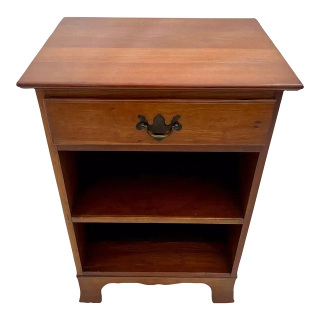 1970s Vintage Stickley Side Table, Nightstand, Solid Cherry Top, Drawer, Center Shelf For Sale