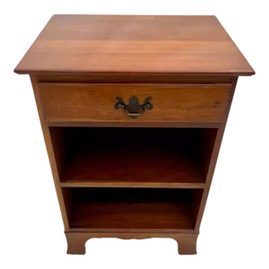 1970s Vintage Stickley Side Table, Nightstand, Solid Cherry Top, Drawer, Center Shelf