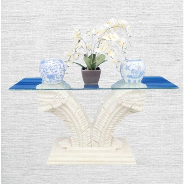 Serge Roche Vintage Plaster Palm Frond Tropical Regency Serge Roche Style Large Console Table For Sale - Image 4 of 8