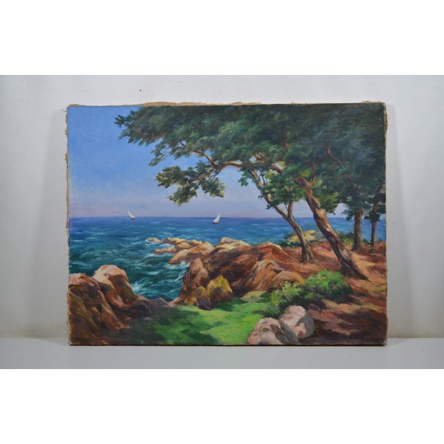 French school early XXth Century G. Perrin "The seaside" Oil on canvas , signed lower right dimensions 18.11 x 24 in