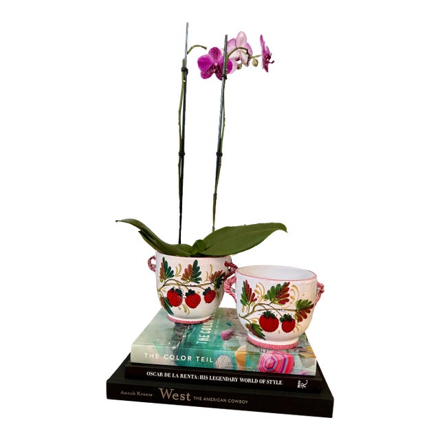 Italian Pair of Planters or Cache Pot With Strawberries Theme For Sale