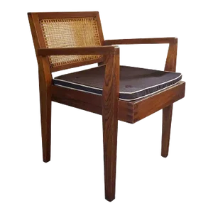 Vintage Pierre Jeanneret Caned Teak Armchair from Chandigarh, India