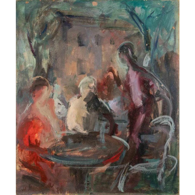 Miloslava Vrbova-Štefková, People at the Café, Oil Painting, Mid-20th Century For Sale - Image 5 of 5