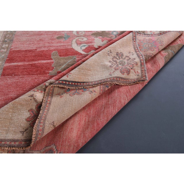 Vintage Turkish Oushak Handmade Pink Cotton Wool Runner Rug For Sale - Image 11 of 12