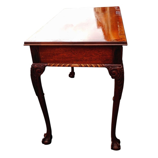 Chippendale Elegant Chippendale Style Mahogany Writing & Console Table 1920 For Sale - Image 3 of 12