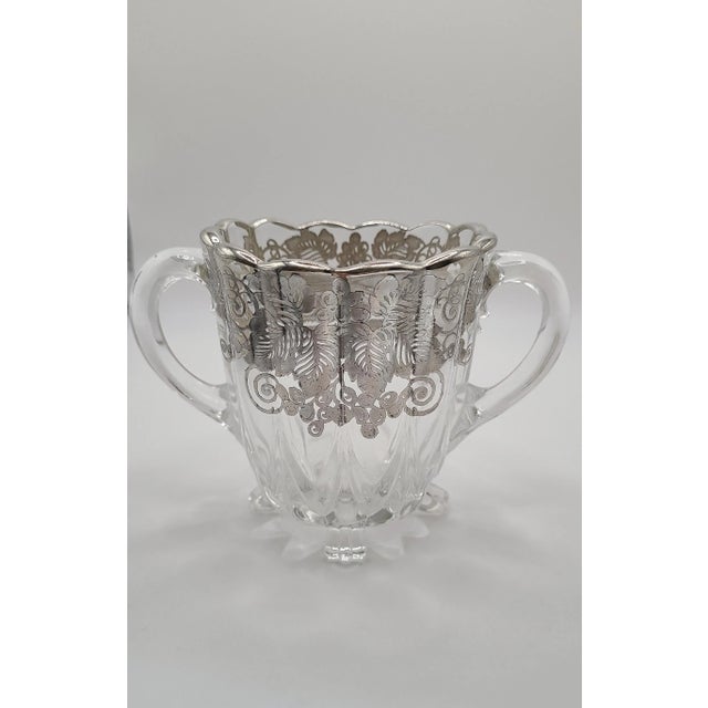 Traditional Vintage Silver Overlay Grapevine Sugar & Creamer Set Attributed to Silver City Glass Co.- 2 Pieces For Sale - Image 3 of 11