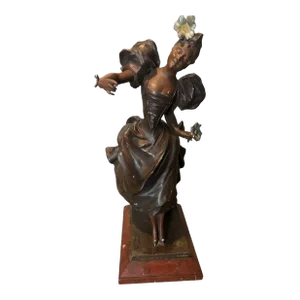 Antique French Victorian Cast Metal Statue Sculpture of a Maiden v. Bruyneel