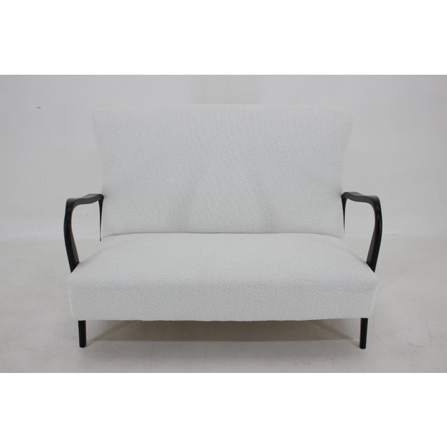 Newly upholstered in white Boucle fabric - carefully refurbished