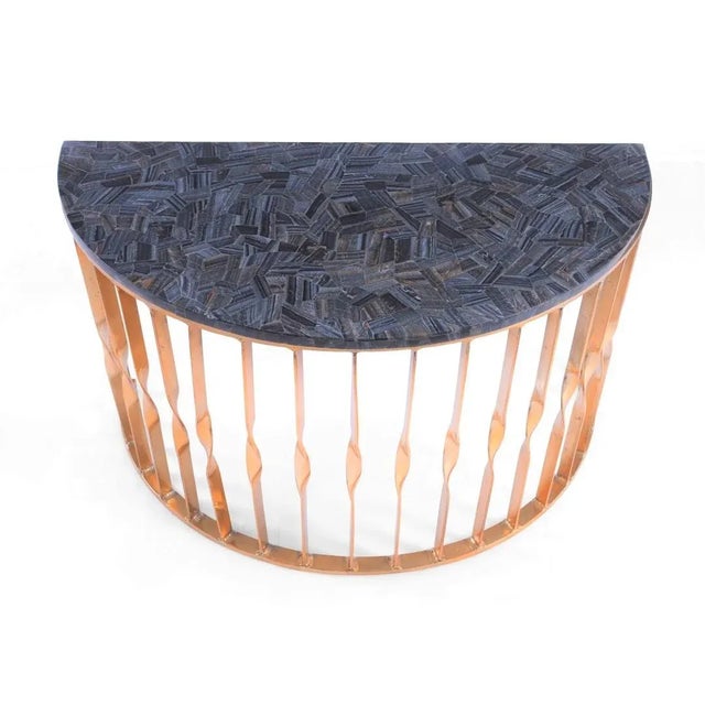 Rare Blue Tiger Eye Precious Stone Hemisphere Table With Designer Base For Sale In Seattle - Image 6 of 6