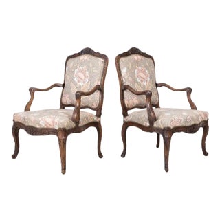 Pair of 18th Century French Louis XV Period Carved Walnut Fauteuils For Sale