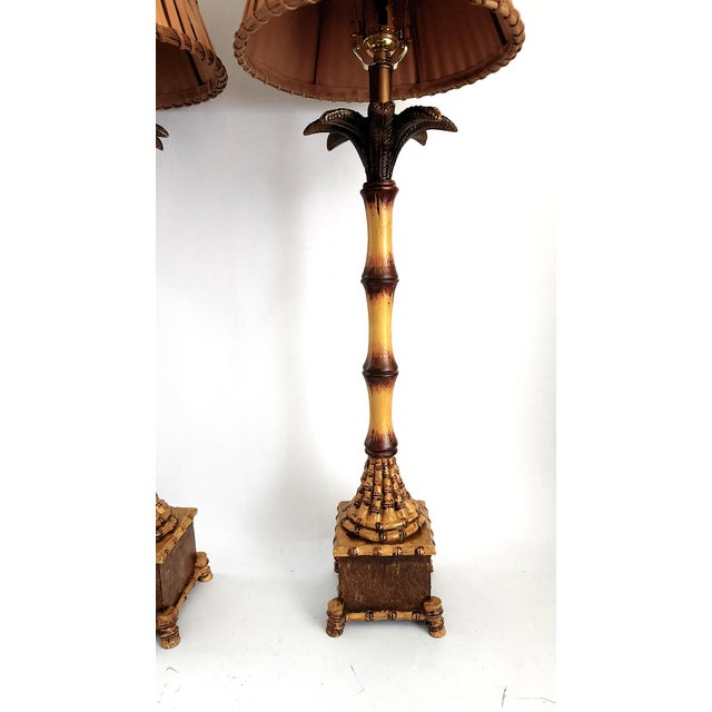 Wood Lamp Pair Bamboo Restored For Sale - Image 7 of 13