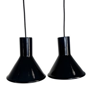 Danish Mini P&T Pendant Lights in Dark Blue Glass by Michael Bang for Holmegaard, 1960s, Set of 2 For Sale