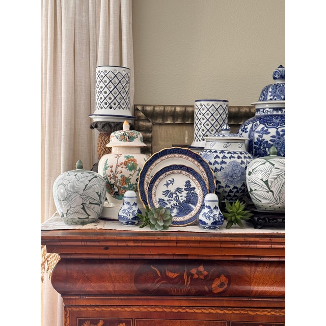 Mid-Century California Originals Blue & Green Floral Motif Ginger Jar For Sale - Image 16 of 17