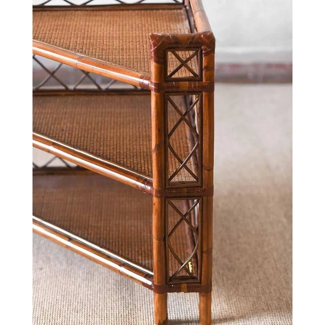 Bamboo and Wicker Étagère with Leather Bindings, Set of 2 For Sale - Image 3 of 6