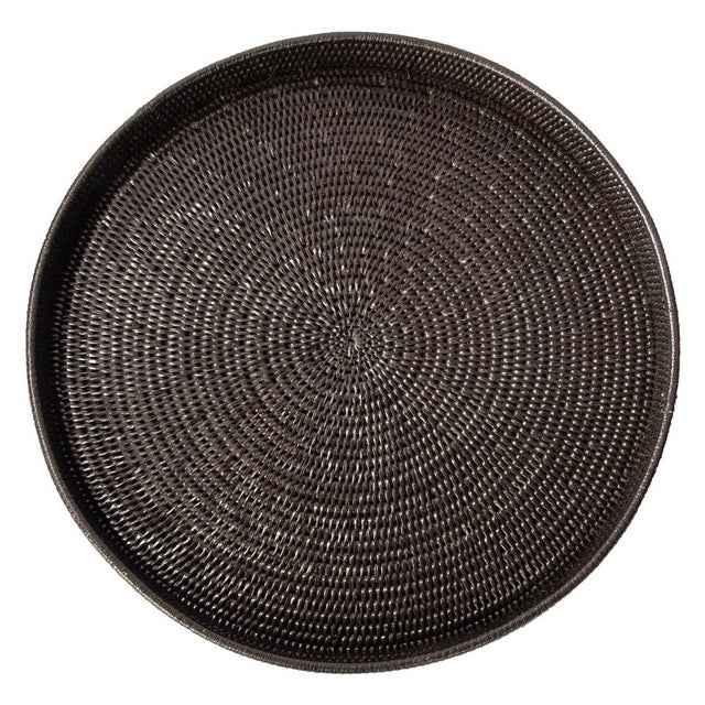 2020s Artifacts Rattan Round Serving / Ottoman Tray in Tudor Black - 19" For Sale - Image 5 of 6