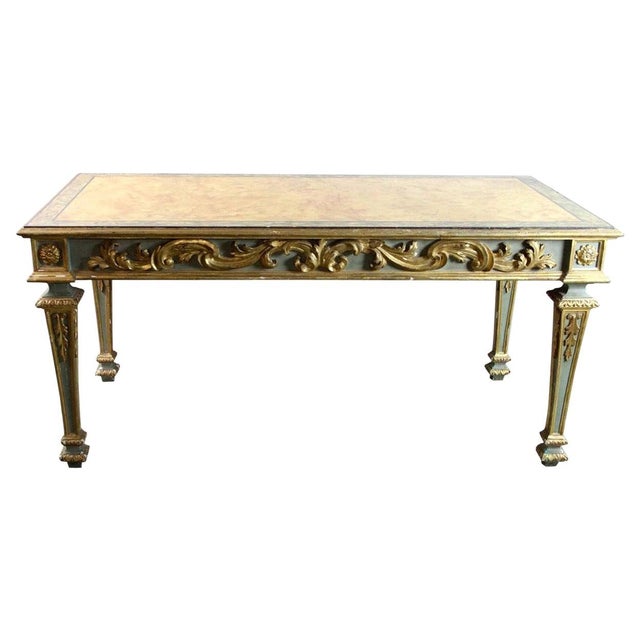 Late 19th Century 19th Century Italian Carved Green and Gilt Foyer Table with Faux Marble Top For Sale - Image 5 of 18