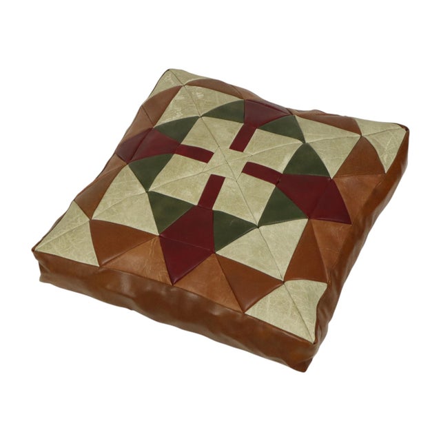 1960s Vintage Patchwork Cushion with Diamond Pattern in Faux Leather, 1960s For Sale - Image 5 of 15