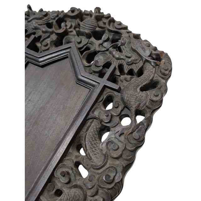 Late 19th Century Antique Japanese Carved Wood Dragon & Fish Frame For Sale - Image 5 of 6