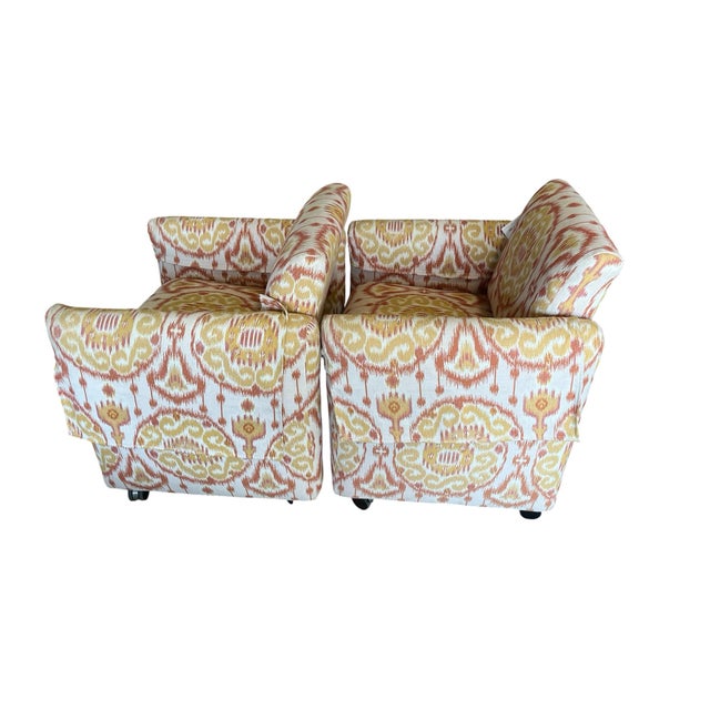 Textile Vintage Pair of Upholstered Ikat Armchairs For Sale - Image 7 of 9