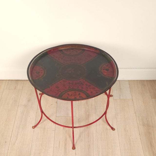 1940s Spanish Colonial Painted Tray on Later Stand For Sale - Image 5 of 7