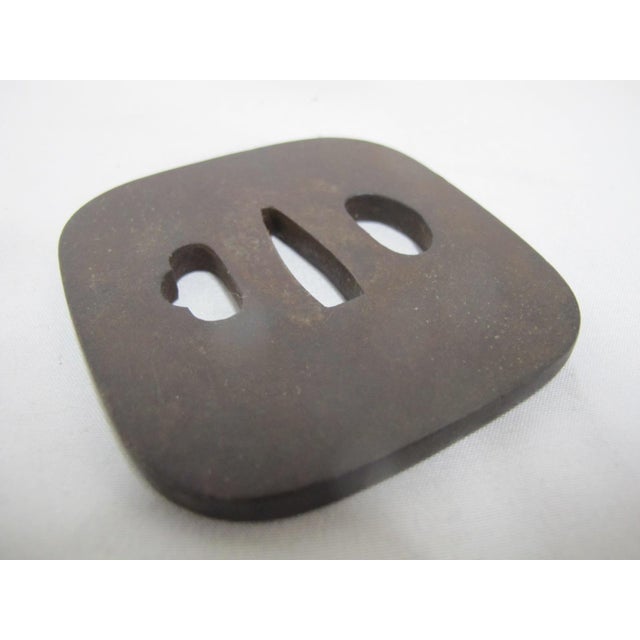 19th Century Antique Japanese Tsuba Iron Square Samurai Sword Guard Edo Period Signed For Sale - Image 5 of 6