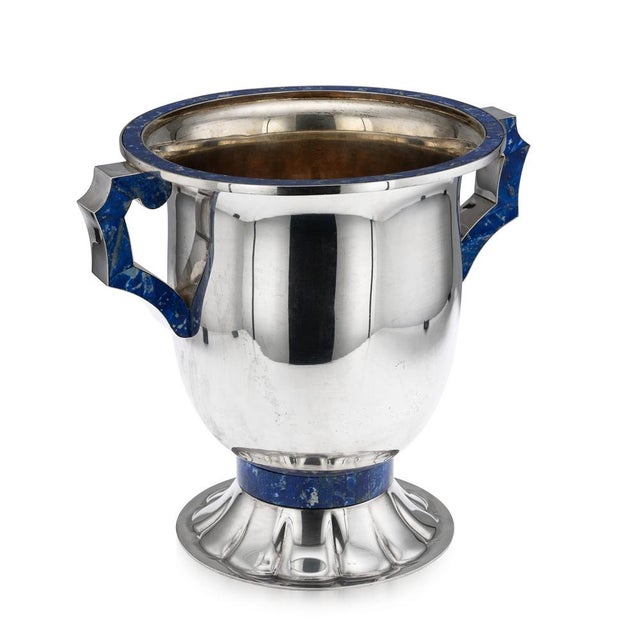 Large Vintage Italian Silver and Lapis Lazuli Wine Cooler, 1970 For Sale - Image 18 of 18