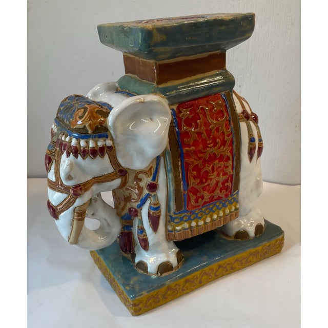 Asian Vintage Petite Ceramic Elephant Small Plant Stand or Bookend For Sale - Image 3 of 7