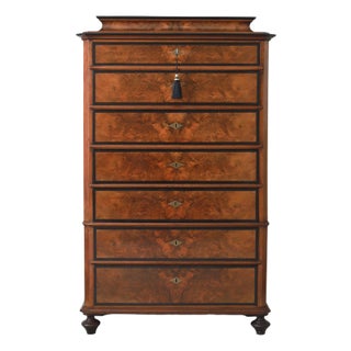 19th Century Biedermeier Burlwood Chest of Drawers, Danish Highboy Dresser For Sale