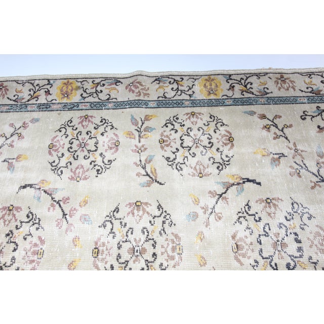 Late 20th Century Vintage Turkish Floral Carpet – Hand-Knotted Elegance in Soft Pastels -6' 7'' X 10' For Sale - Image 5 of 13