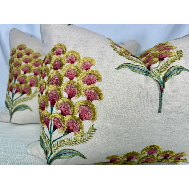 Transitional Shumacher "Aurelia Embroidery" in Natural 18"x24" Pillows-a Pair For Sale - Image 3 of 3