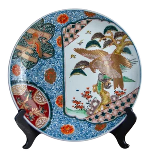 Late 19th Century Imperial Imari Charger With Gilded Eagle and Gilded Flying Crane