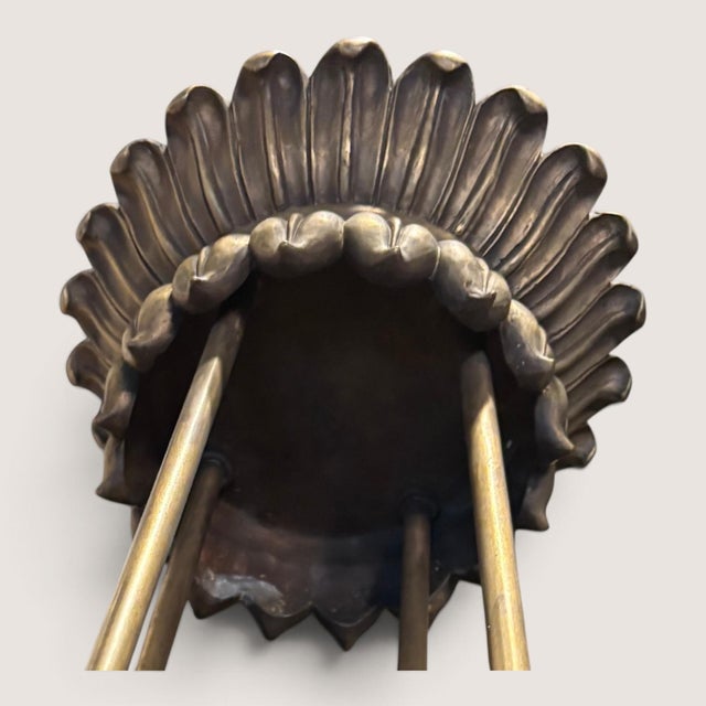 Late 20th Century Maitland-Smith Four Light Bouillotte Chandelier, Large Hand Made Silk Shade, Unique Architectural Design, Burnished Bronze Finish For Sale - Image 11 of 14