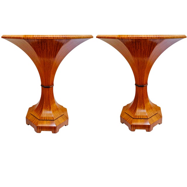 Stunning pair of Italian hand-crafted Biedermeier-style side tables, masterfully reproduced by William Switzer. Made in an...